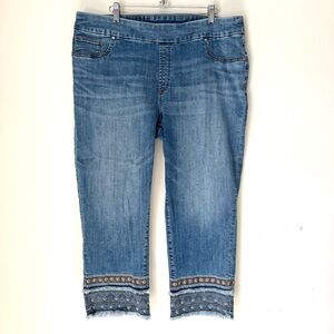 Chico’s Crop Jeans Embroidered Fringe Hem Sz 14